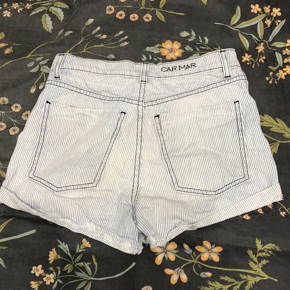 Carmar Striped Mid-Rise 100% Cotton Denim Distressed Jean Shorts Blue and White - Picture 6 of 8